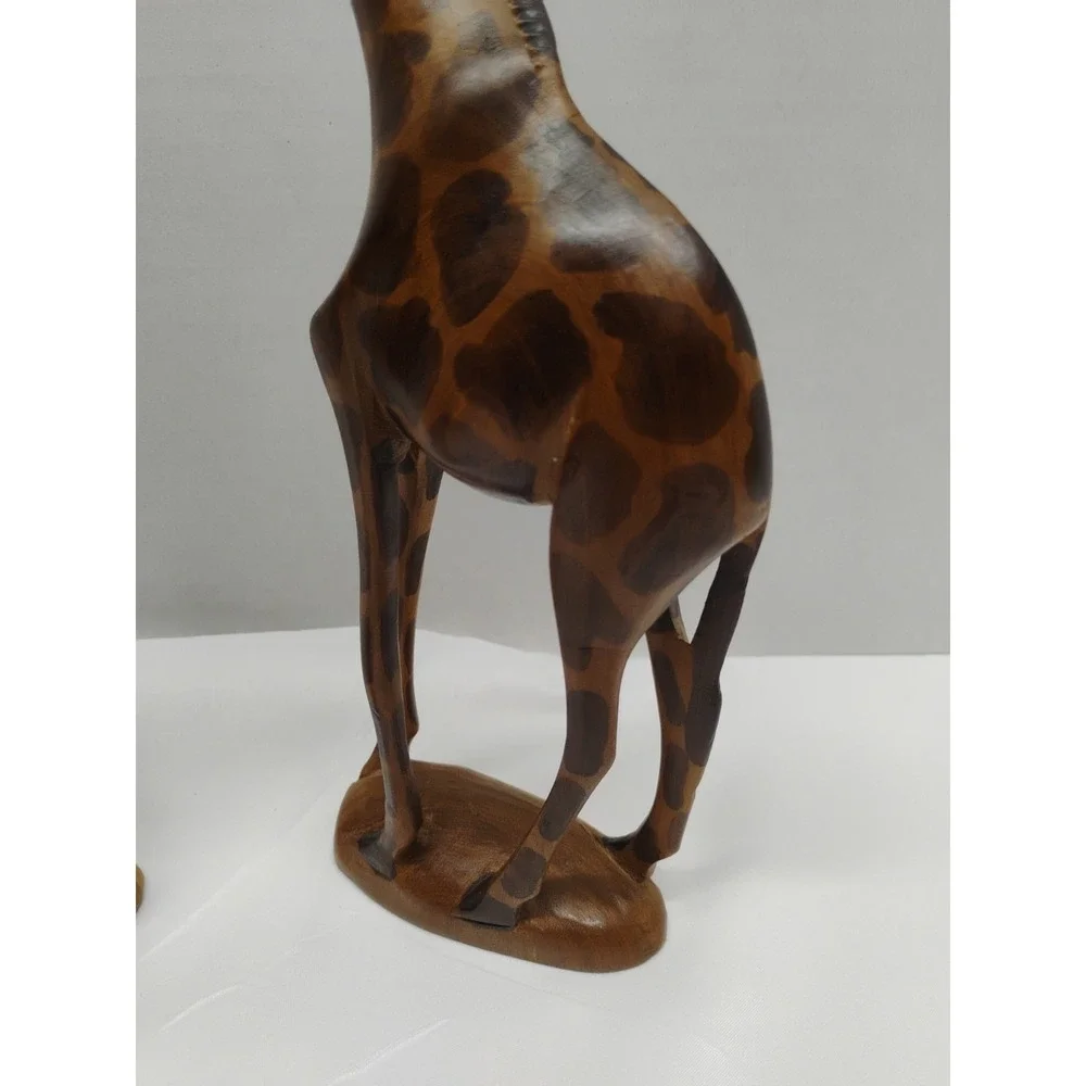 PAIR OF HAND CARVED & PAINTED WOODEN GIRAFFE FIGURINES FROM KENYA - 12